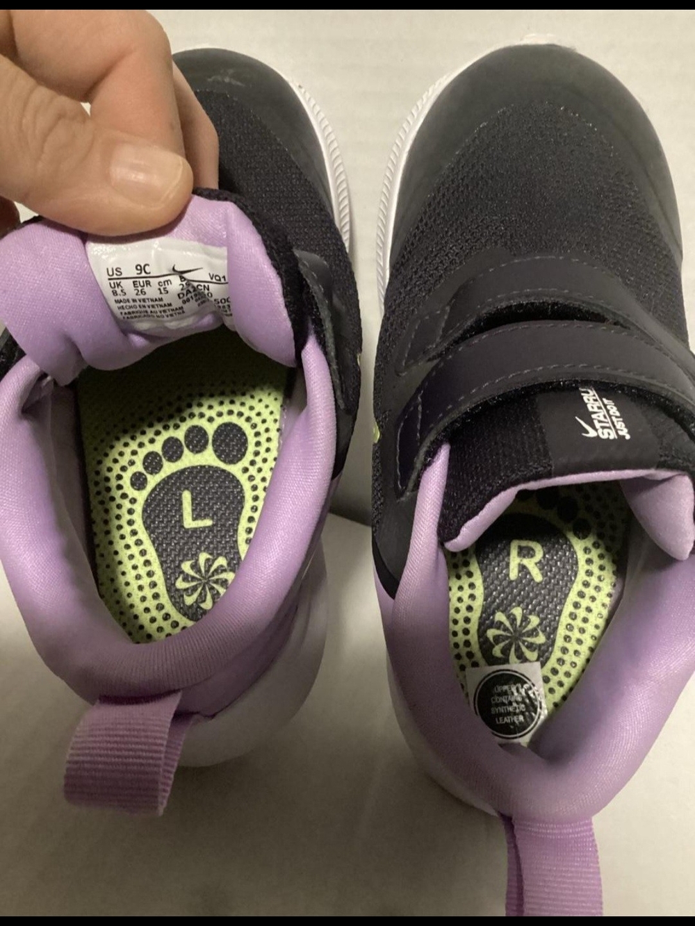 Girls Toddler 9c. Starter Black Sneakers with Lavender Collar and Lime Insole